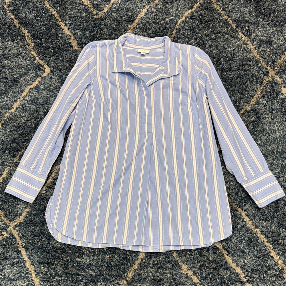 J.Jill Striped collar long sleeve Blue and White tunic size Medium